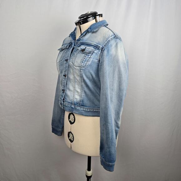 Jessica Simpson Cropped Jean Jacket Women's L Blue Acid Wash - Picture 6 of 16